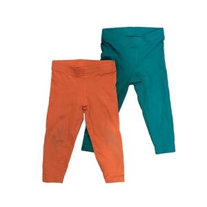 2 pairs Primary Baby leggings, orange and grass green, 12-18 Months